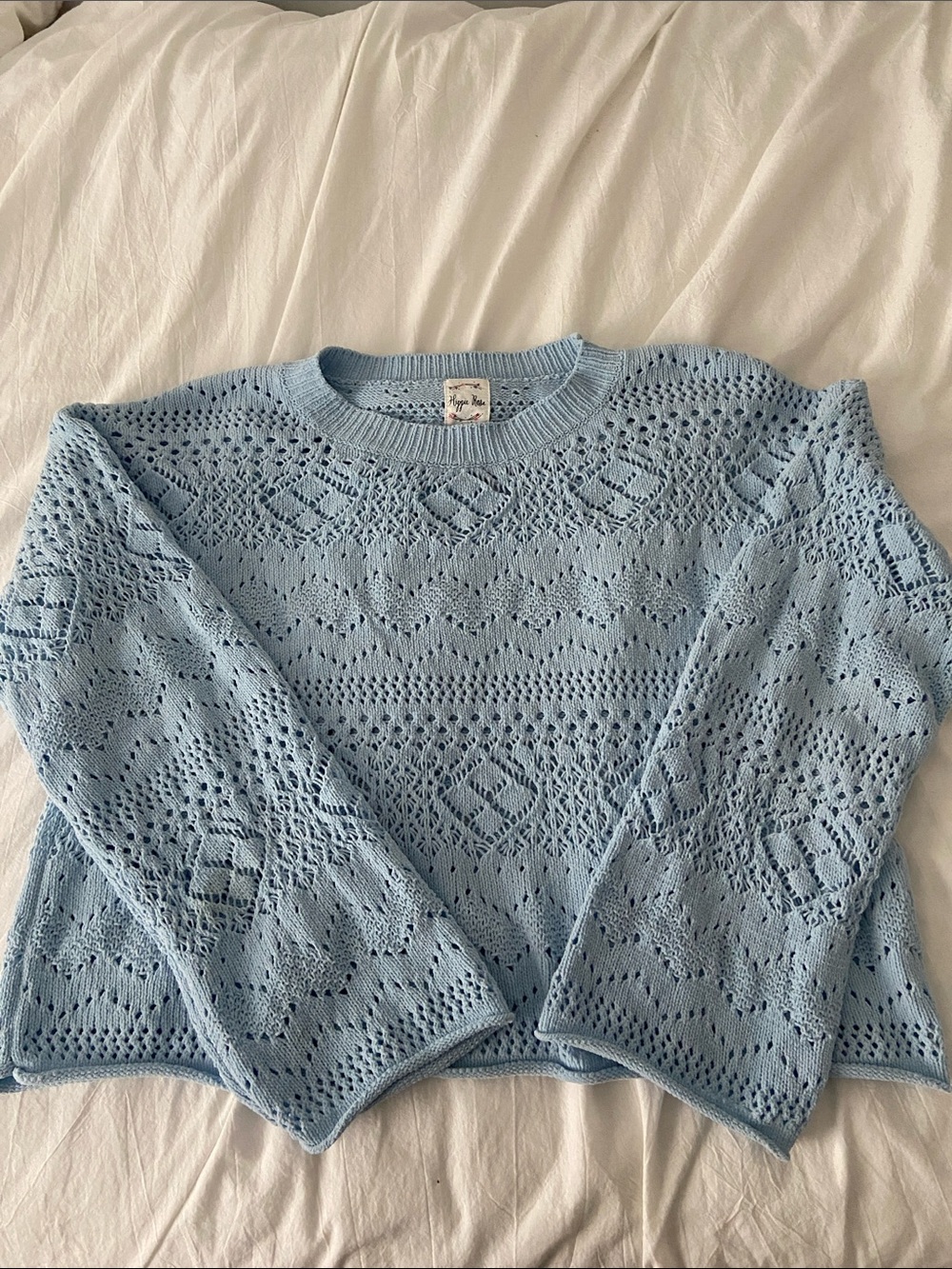 Hippie Rose Baby Blue Openwork Crewneck Sweater